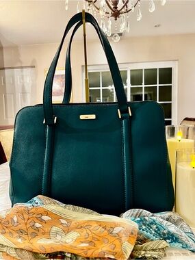 Kate Spade New York Teal Saffiano Leather Large Tote Shoulder Bag